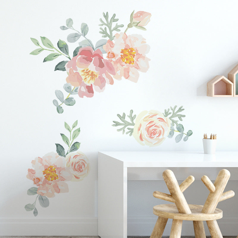 Pink heart watercolor flower wall stickers


