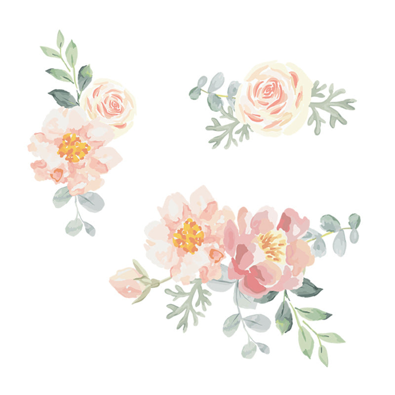 Pink heart watercolor floral wall stickers for bedroom décor
