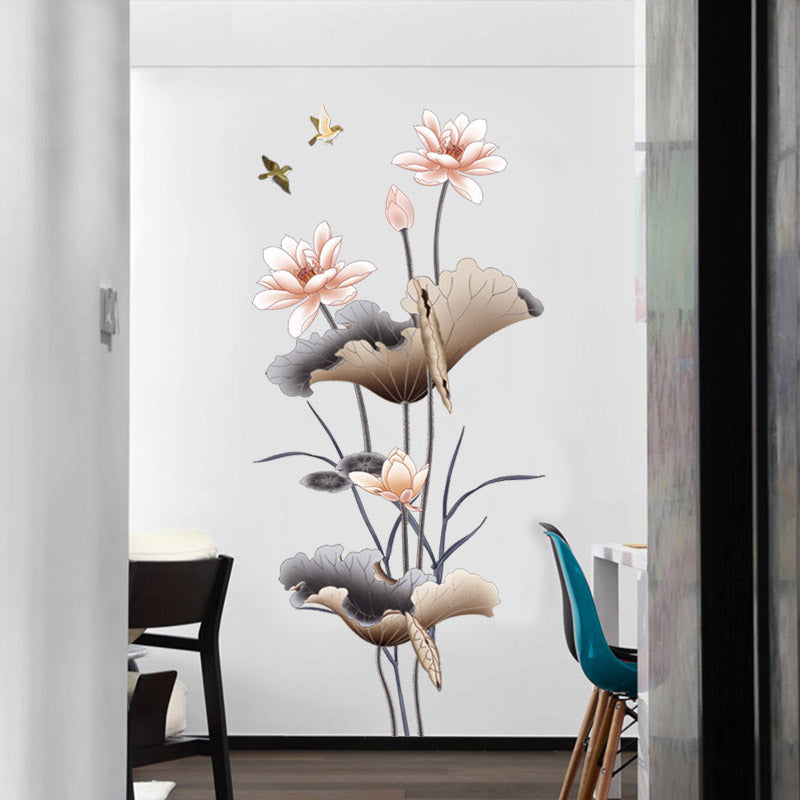 Lotus flower Chinese-style wall sticker on interior wall
