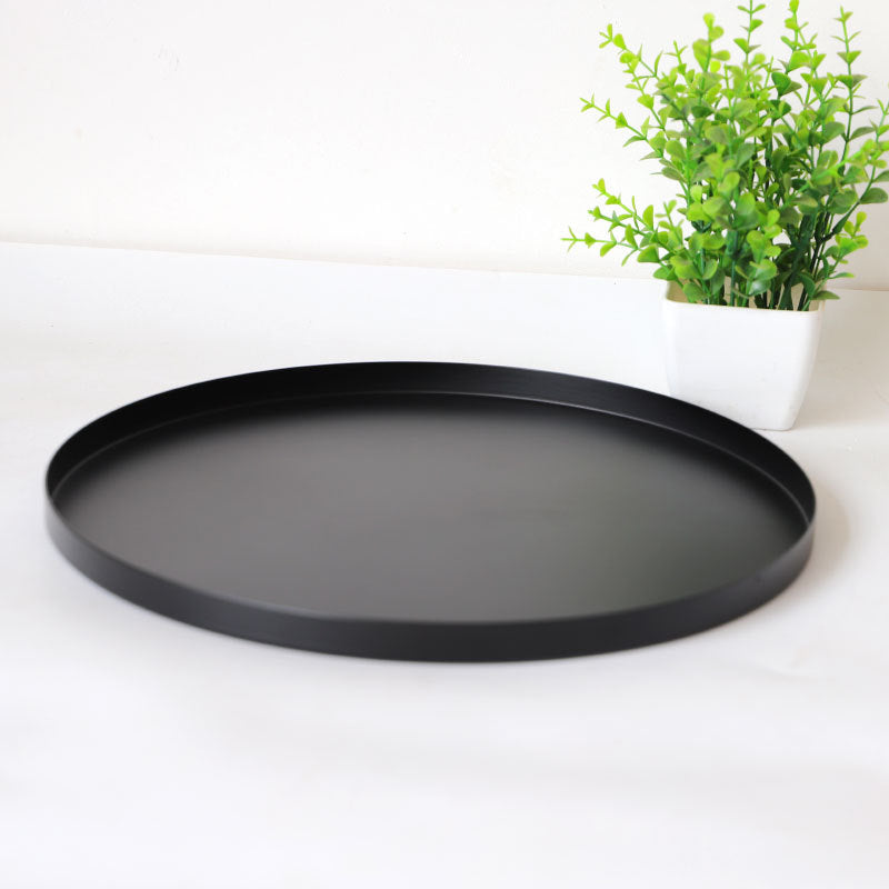 Black metal decorative tray set, 14 cm and 30 cm
