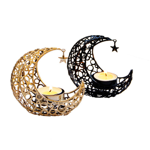 Black and gold crescent moon candle holders set of 2
