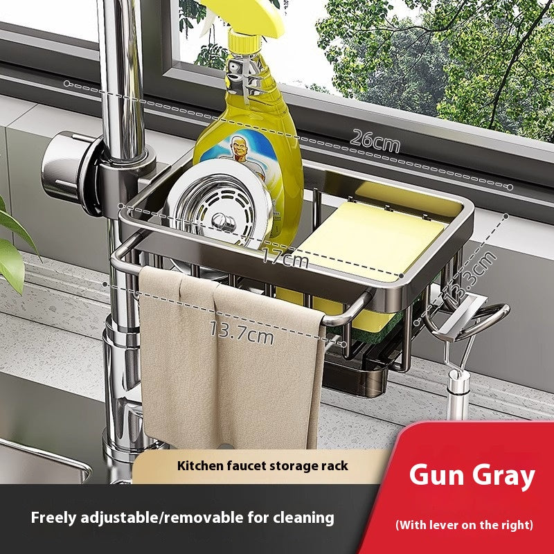 Gun grey right-side aluminum sink and faucet storage rack
