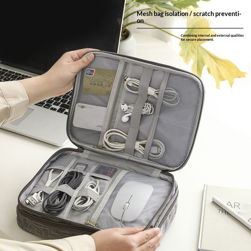 Grey two-layer electronics cable travel organizer