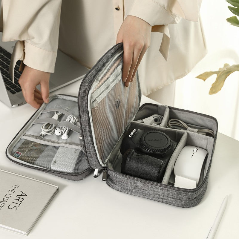 Black three-layer electronics cable travel organizer