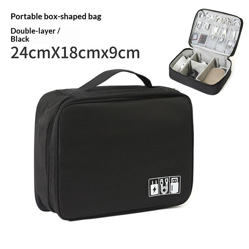 Double-layer electronics cable travel organizer with compartments