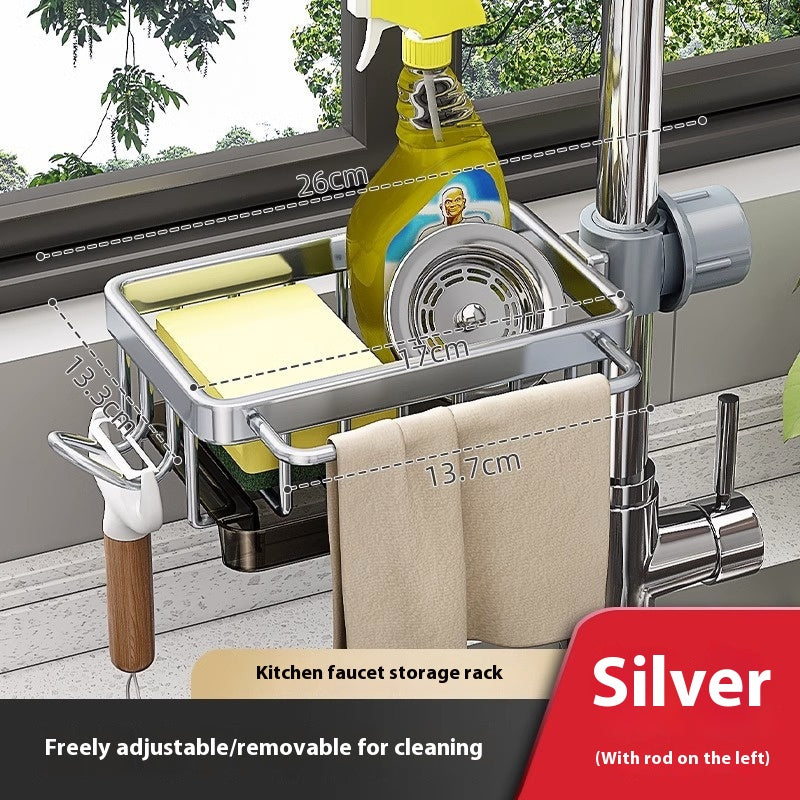 Gun grey square aluminum sink and faucet storage rack
