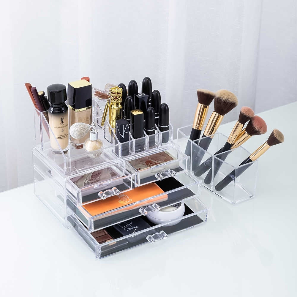 Clear cosmetic storage organizer with drawers
