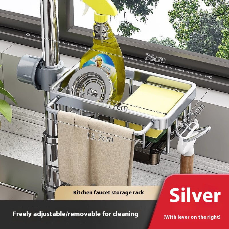 Black square aluminum sink and faucet storage rack
