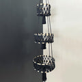 Black three-tier hanging woven storage basket for kitchen and home organization