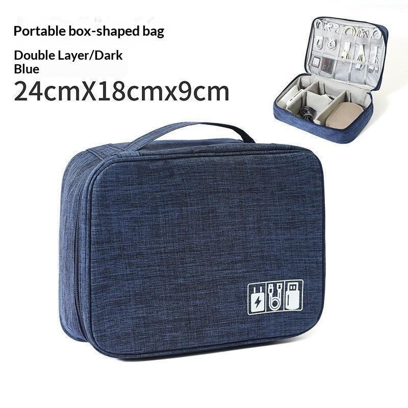 Navy blue three-layer electronics cable travel organizer