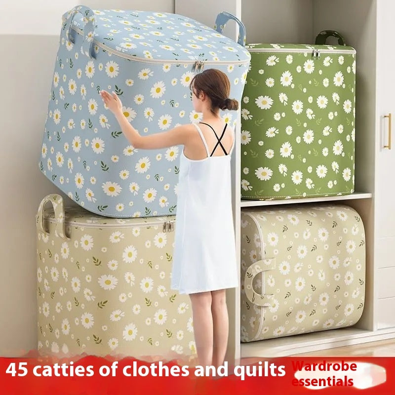 Beige 140L foldable clothes and quilt storage bag
