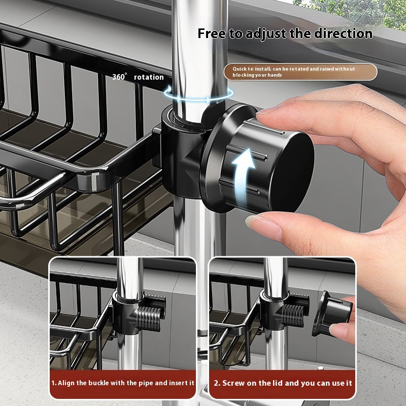 Black right-side aluminum sink and faucet storage rack
