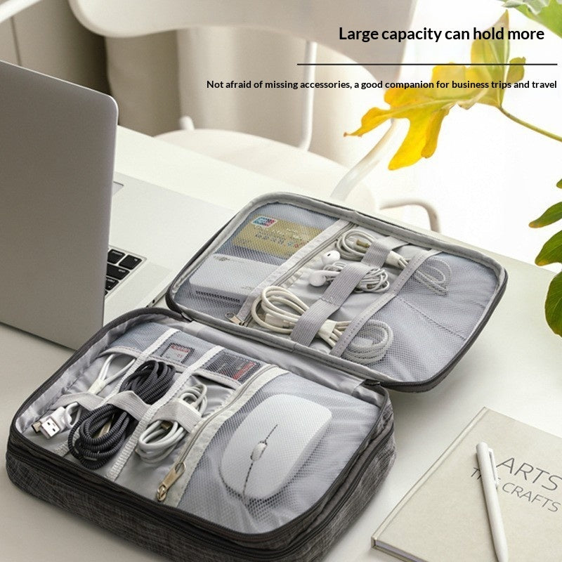 Navy blue two-layer electronics cable travel organizer