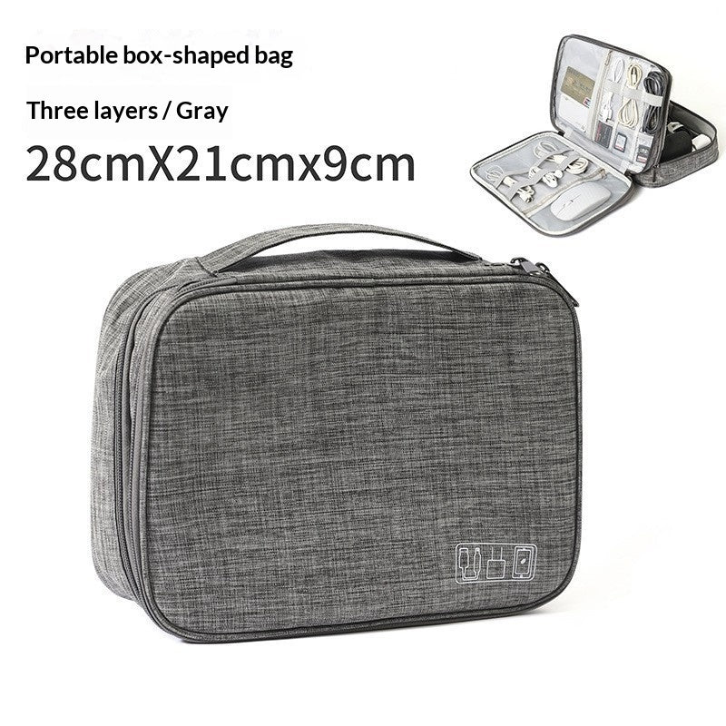 Grey three-layer electronics cable travel organizer