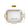 Large gold and silver rectangular serving tray with handles, 52 by 37 cm