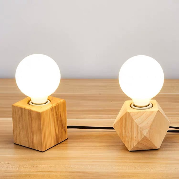Retro wooden lamp holder with diamond design and switch
