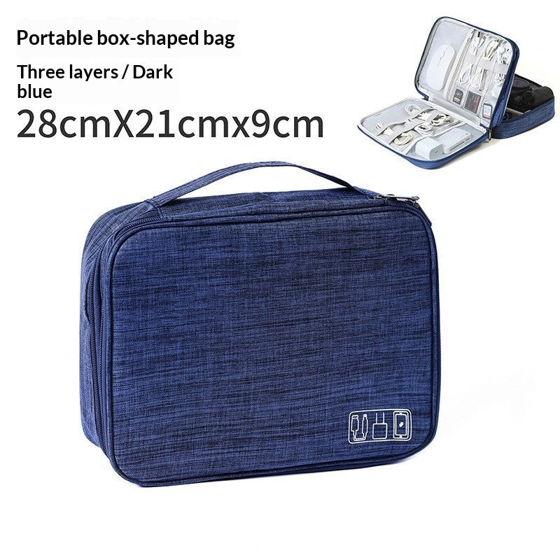 Black two-layer electronics cable travel organizer

